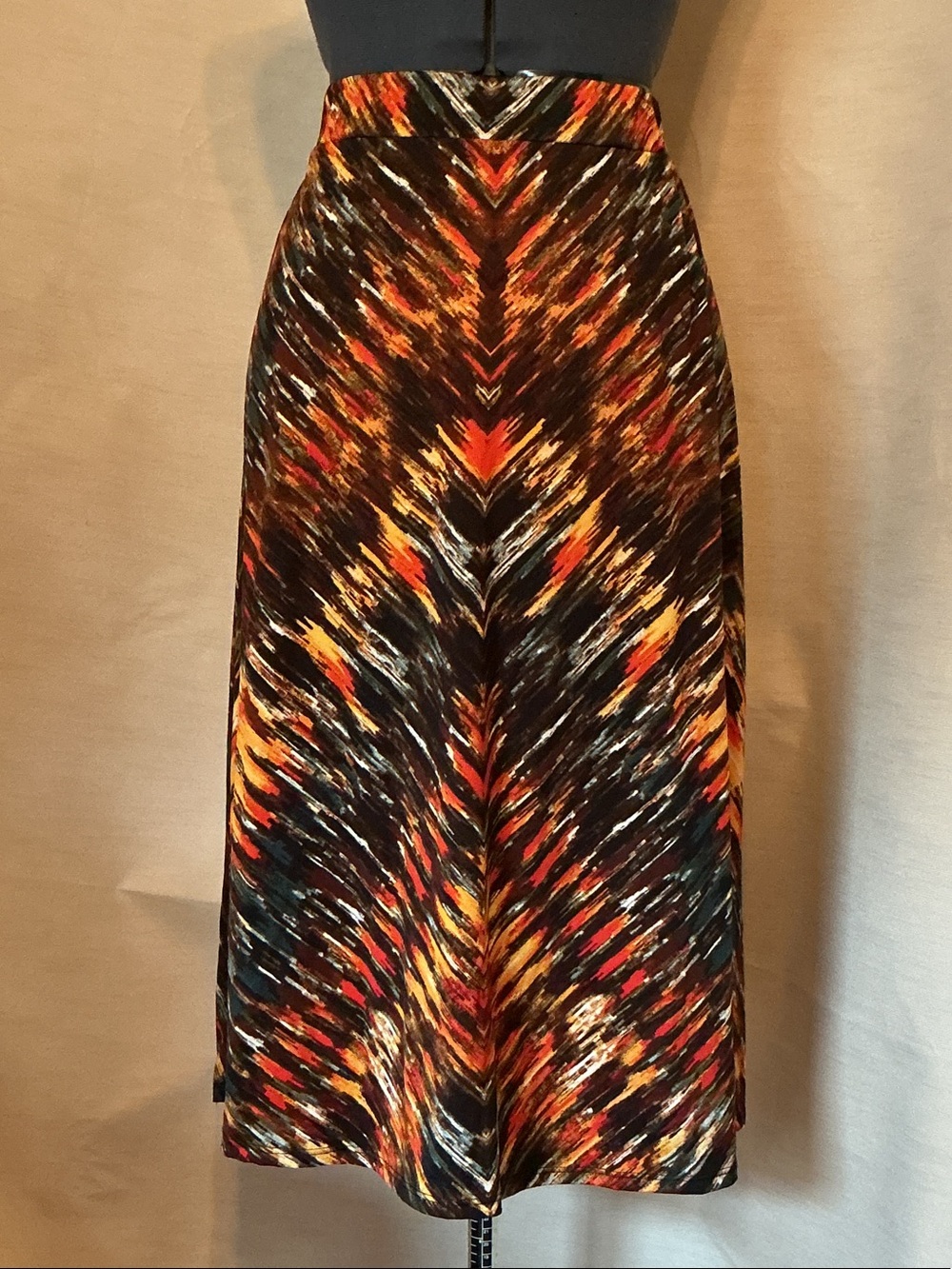 Kim Rogers Multicolor Chevron Midi Skirt - Black, Red, Orange, Yellow